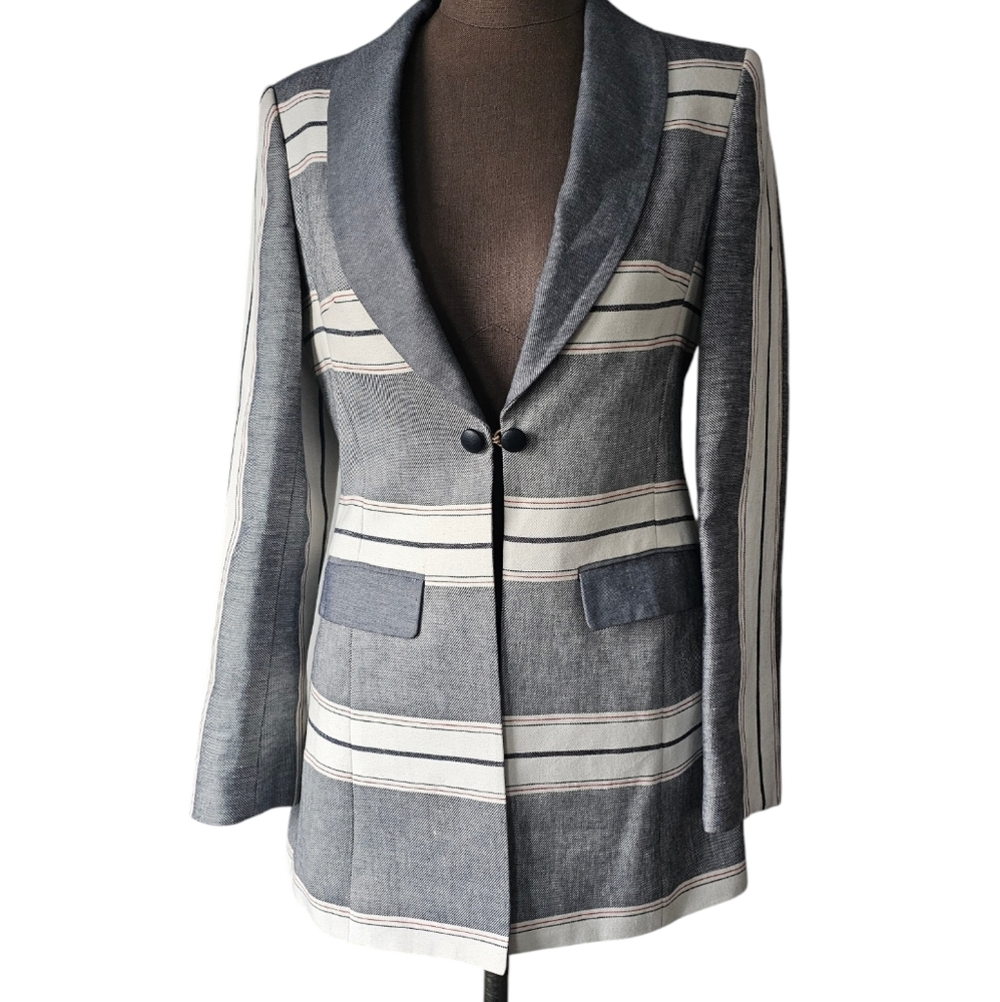 Becken Stripe‎ Cotton Drill Blazer Jacket  Navy /Red/ Off White  Size 4 NWT